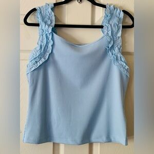 Nicole Miller Women’s Sky Blue Ruffled Tank Top, Small